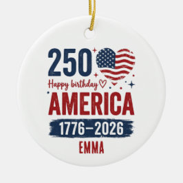 America 250th Anniversary, Custom Name USA Keramisch Ornament