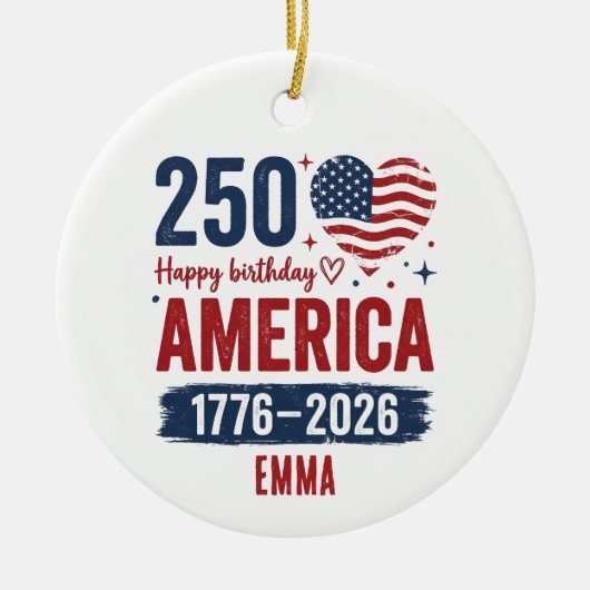 America 250th Anniversary, Custom Name USA Keramisch Ornament (Voorkant)