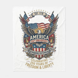 America 250th Anniversary Patriotic 1776 Freedom  Fleece Deken