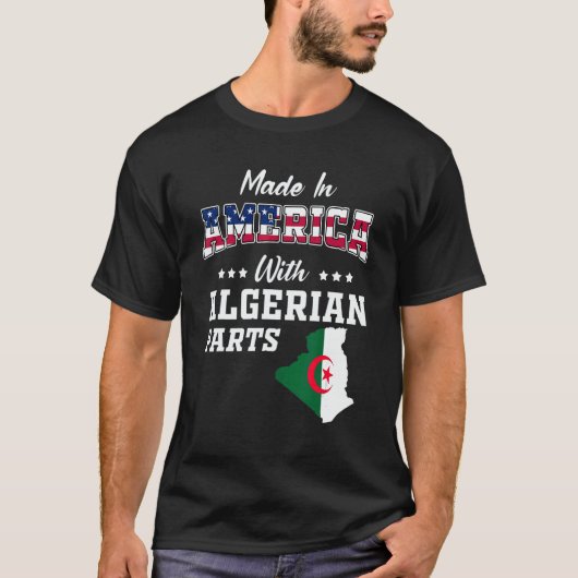 America Algerian Parts Algeria Map USA Flag Ancest T-shirt (Voorkant)