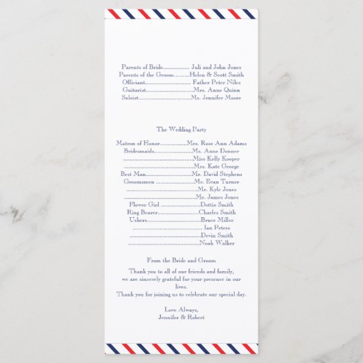 America ana Hearts Wedding Program Programmakaart (Achterkant)