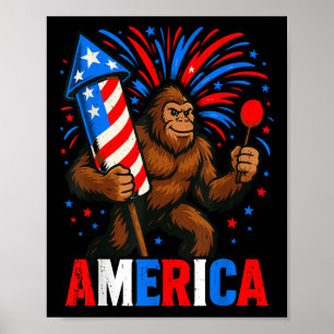 America Bigfoot Vuurwerk Patriottische Sasquatch 4 Poster