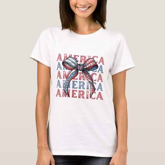 America Bow Shirt | Schattige Patriottisch T-shirt (Voorkant)