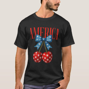 America Cherries US Vlag Coquette Bow Cherry 4th O T-shirt