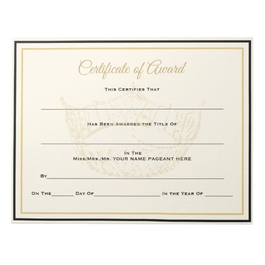America Crown Certificates-Award Notitieblok (Voorkant)