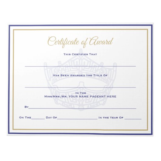 America Crown Certificates-Award Notitieblok (Voorkant)