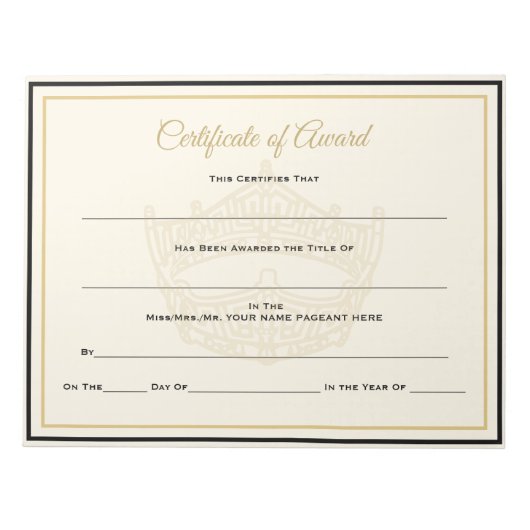 America Crown Certificates-Award Notitieblok (Voorkant)