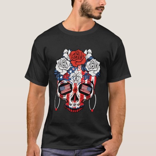 America Dia De Los Muertos Independence 4Th Of Jul T-shirt (Voorkant)