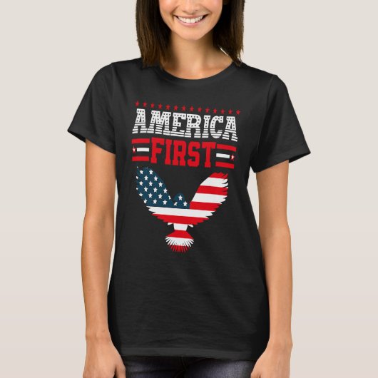 America First American Flag Patriotic US Flag 4th  T-shirt (Voorkant)