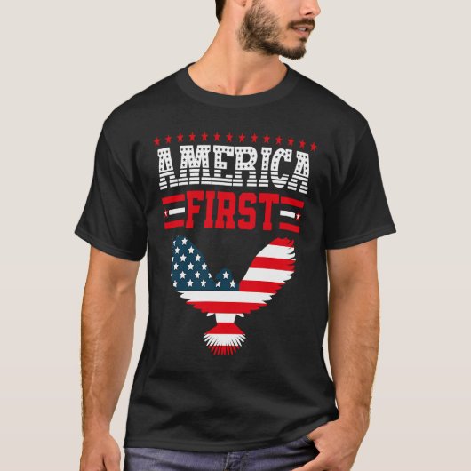 America First American Flag Patriotic US Flag 4th  T-shirt (Voorkant)