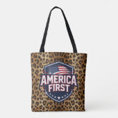 America First - Leopard Print - Tote Bag (Achterkant)