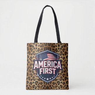 America First - Luipaardprint - Boodschappentas Tote Bag