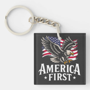 America First Patriotic Bald Eagle verschijnt op 4 Sleutelhanger