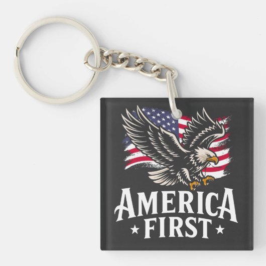 America First Patriotic Bald Eagle verschijnt op 4 Sleutelhanger (voorkant)