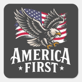 America First Patriotic Bald Eagle verschijnt op 4 Vierkante Sticker
