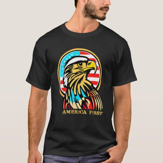 America First Patriotic Eagle Illustration 4th of  T-shirt (Voorkant)