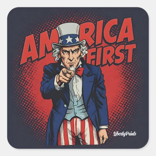 America First Uncle Sam Vierkante Sticker (Voorkant)