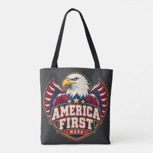 America First Varsity Eagle Tweezijdige Koolzwarte Tote Bag