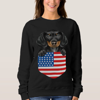 America Flag Black Dachshund Dog In Pocket Trui