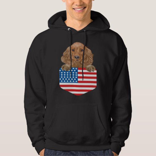 America Flag Cocker Spaniel Dog In Pocket Hoodie (Voorkant)