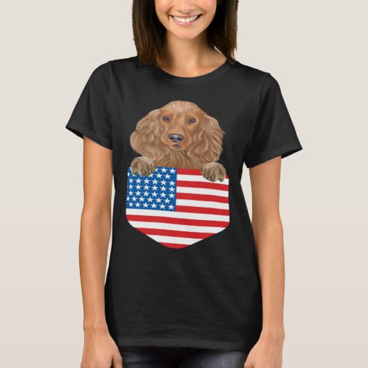 America Flag Cocker Spaniel Dog In Pocket T-shirt (Voorkant)