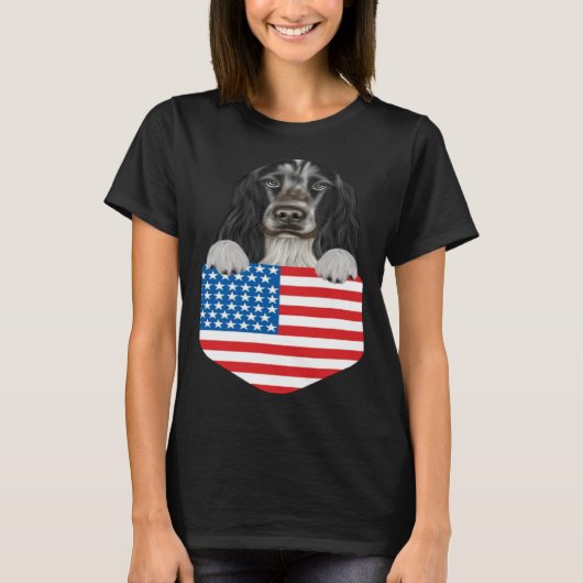 America Flag English Cocker Spaniel Dog In Pocket T-shirt (Voorkant)