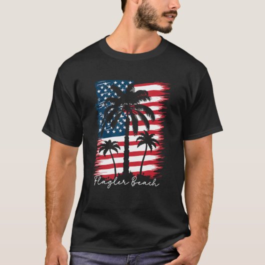 America Flag Flagler Beach Palm Tree Summer Vibe 4 T-shirt (Voorkant)