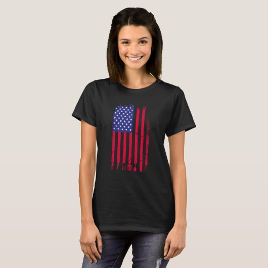 America Flag Girll Costume Barbeque T-shirt (Voorkant volledig)