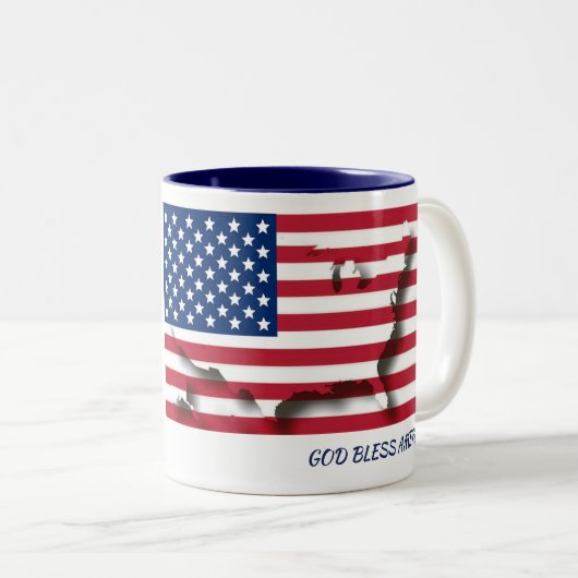 AMERICA FLAG MAP-scripts Gepersonaliseerd WHITE Tweekleurige Koffiemok (Voorkant rechts)