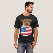 America Flag Russell Terrier Dog In Pocket T-shirt (Voorkant volledig)