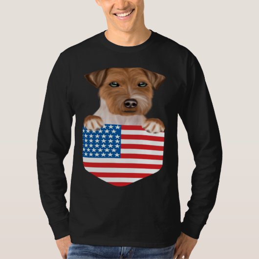 America Flag Russell Terrier Dog In Pocket T-shirt (Voorkant)