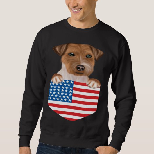 America Flag Russell Terrier Dog In Pocket Trui (Voorkant)