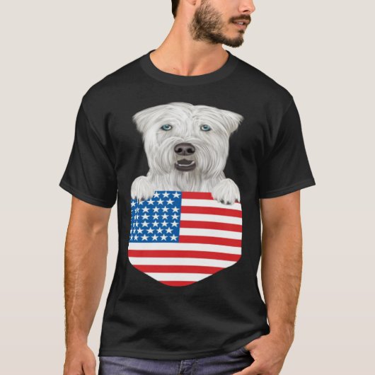 America Flag Soft Coated Wheaten Terrier Dog In Po T-shirt (Voorkant)