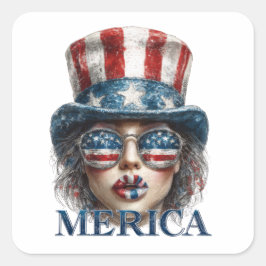 America Girl, vierde juli Glam Girl met sterren Vierkante Sticker