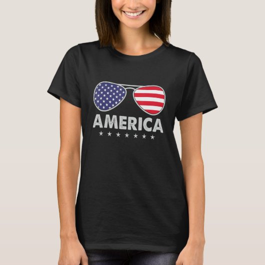 America Independence Day  Glasses Flag Men Boys T-shirt (Voorkant)
