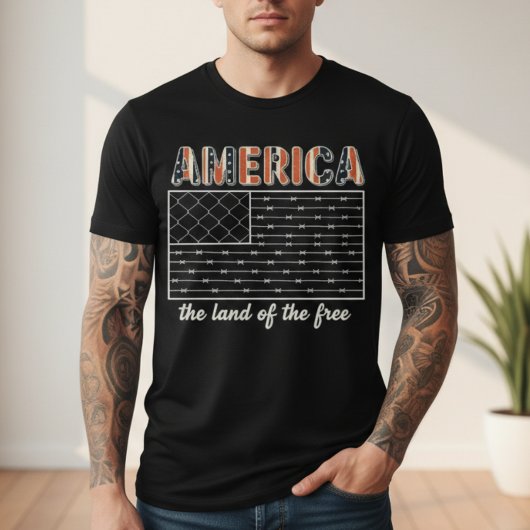 America Land of the Free Barbed Wire Flag T-shirt