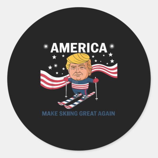 America Make Skiing Great Again Donald Trump  Ronde Sticker (Voorkant)