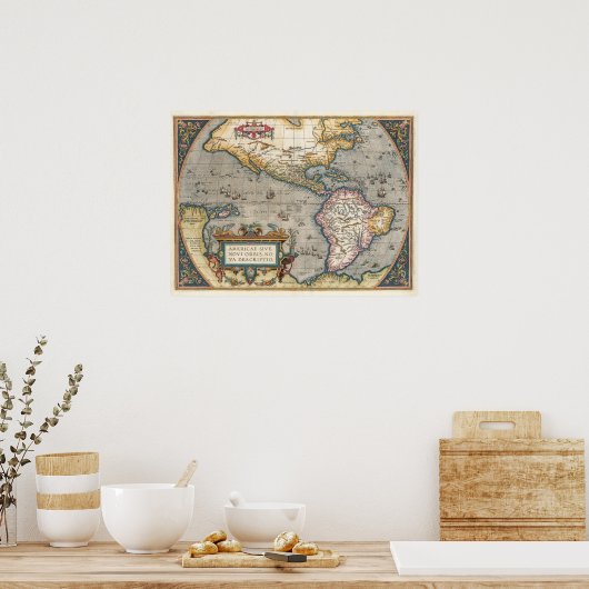America Map Ortelius Theatrum 1570 Poster (Keuken)