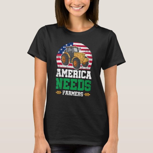 America Needs Farmers US American Flag Tractor T-shirt (Voorkant)