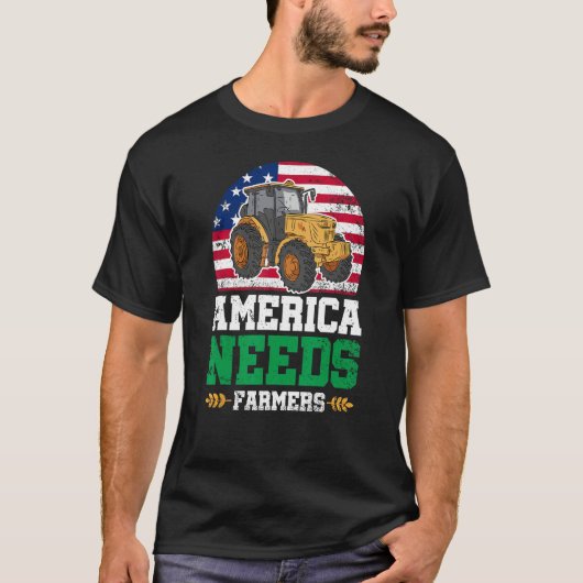 America Needs Farmers US American Flag Tractor T-shirt (Voorkant)
