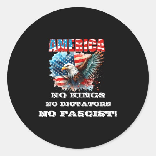 America No Kings No Dictators No Fascist  Ronde Sticker (Voorkant)