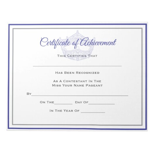 America Pageant Crown Certificate Achievement Awar Notitieblok (Voorkant)