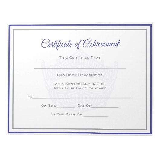 America Pageant Crown Certificate Achievement Awar Notitieblok (Voorkant)