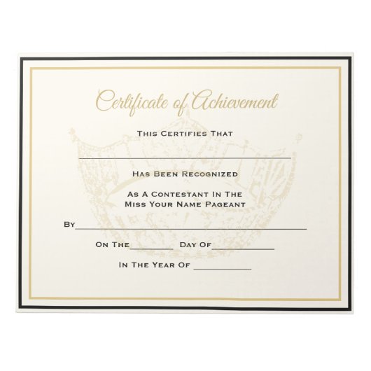 America Pageant Crown Certificate Achievement Awar Notitieblok (Voorkant)
