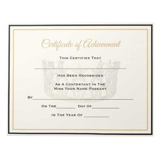 America Pageant Crown Certificate Achievement Awar Notitieblok (Voorkant)