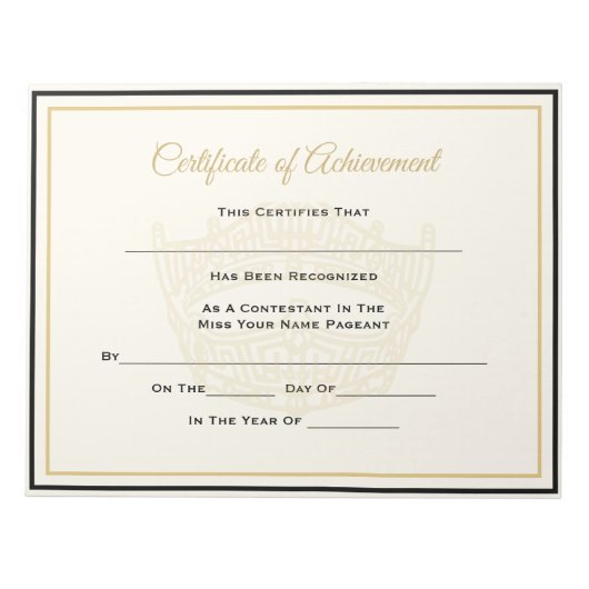 America Pageant Crown Certificate Achievement Awar Notitieblok (Voorkant)