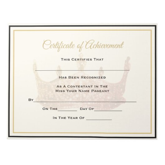 America Pageant Crown Certificate Achievement Awar Notitieblok (Voorkant)