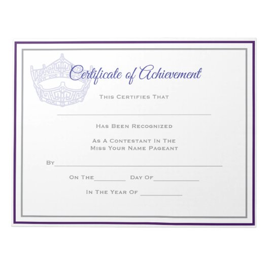America Pageant Crown Certificate Achievement Awar Notitieblok (Voorkant)