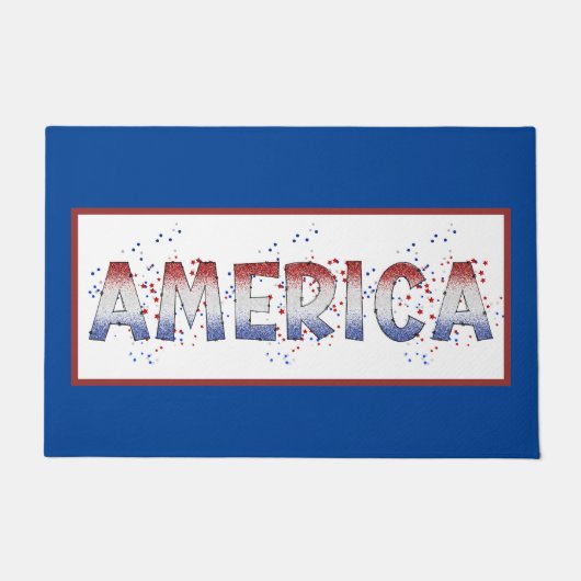 America Patriotic Shimmer Word Art Deurmat (Voorkant)