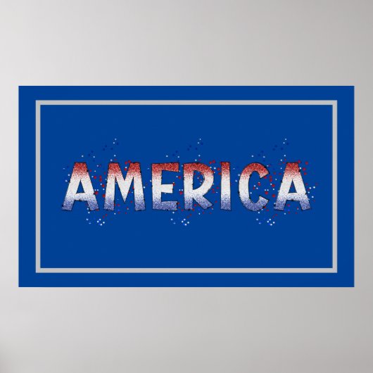 America Patriotic Shimmer Word Art Poster (Voorkant)